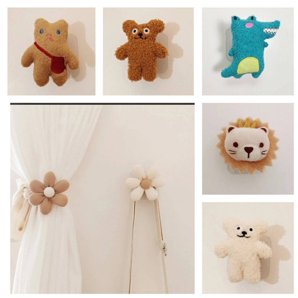 Plush Bear, Flower & Friends Wood‎ Sticky Hook Wall Art NEW-Multiple Styles